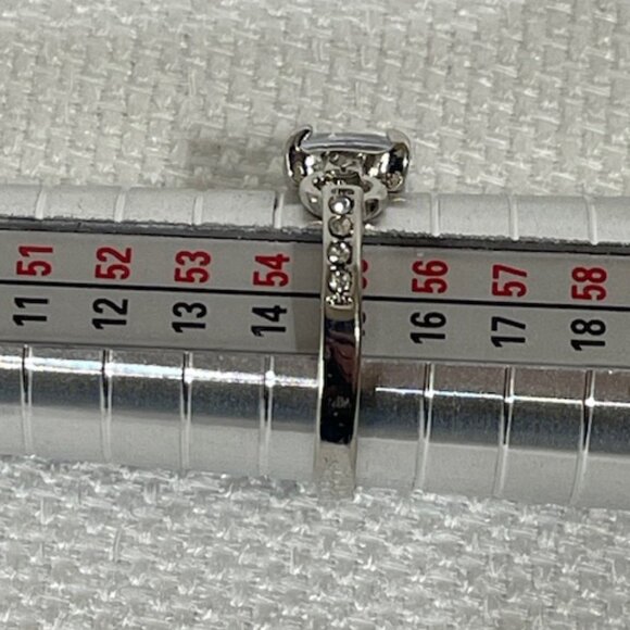 Silver-tone and light blue stone fashion ring.  Appx. size 7 1/4. - Picture 4 of 7